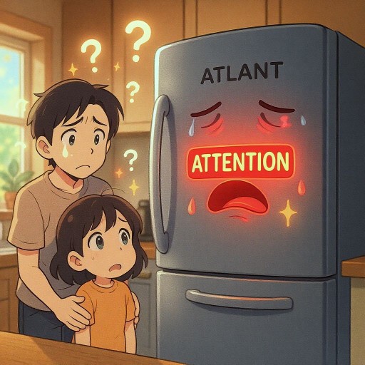 Почему на холодильнике Атлант горит красная лампочка «Внимание» и что делать